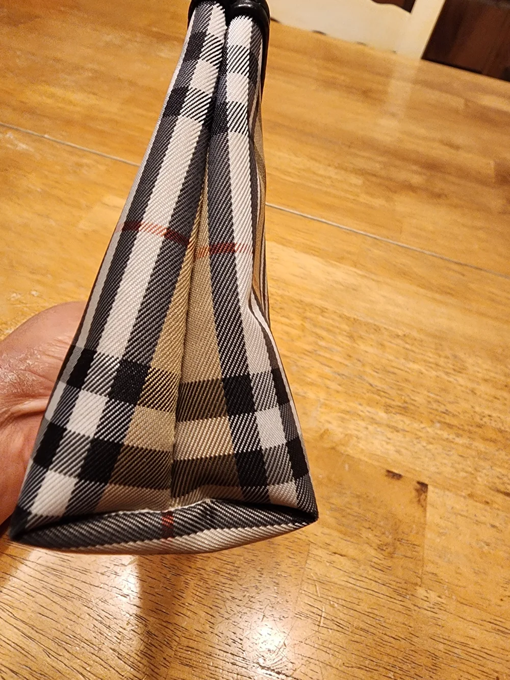 Burberry Beige Plaid Cosmetic Pouch with Black Trim